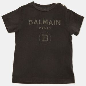 Balmain Kids Black Logo Print Cotton T-Shirt 24M